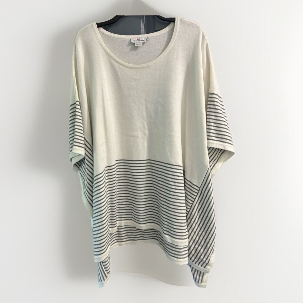 Copied - Vineyard Vines Striped Sweater Poncho in Marshmallow Sz M/L Oversized